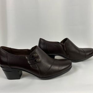 Clarks Brown Leather Ankle Bootie Pumps Side Zipper Women’s Size 10